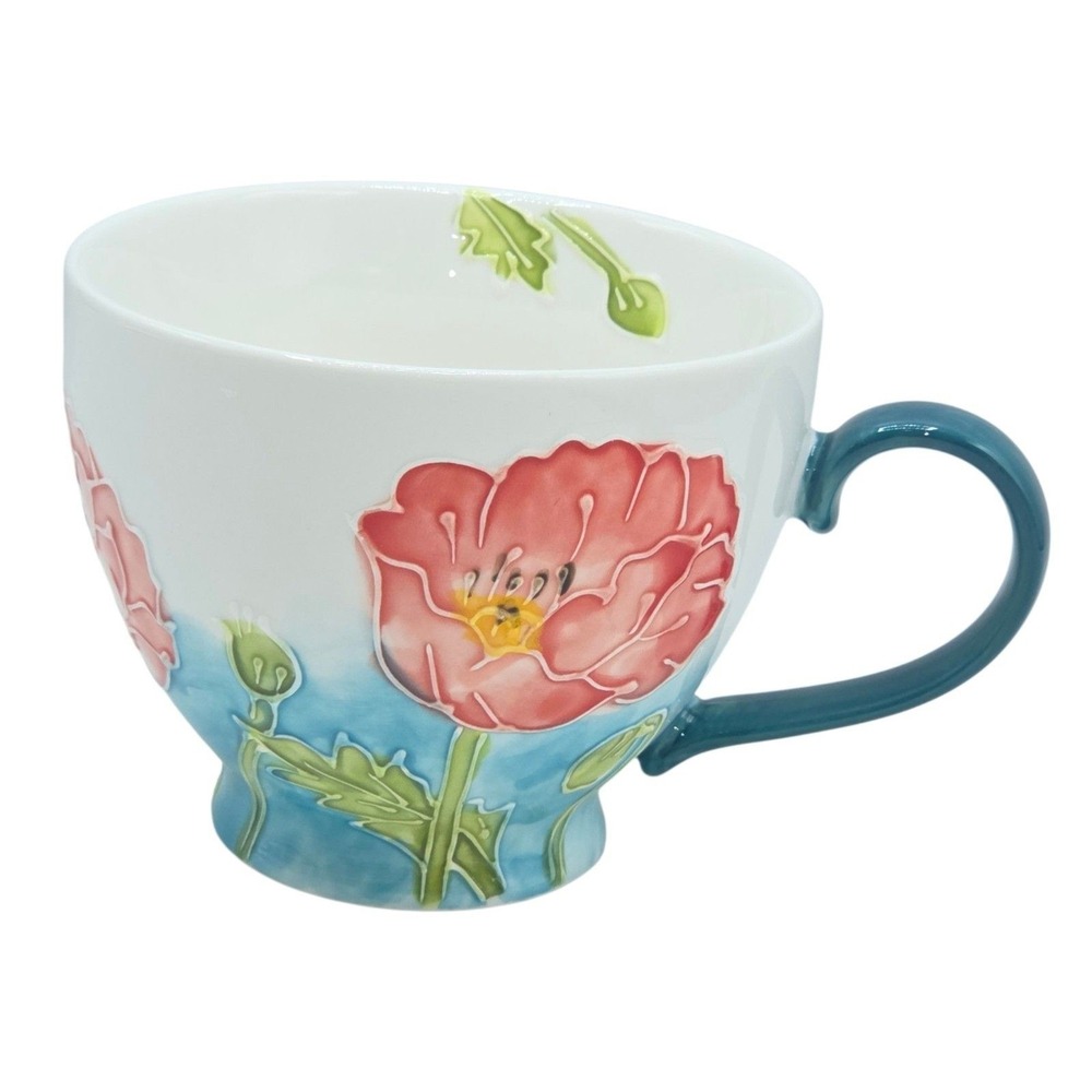 Petaluxe Raised Floral Peony Coffee Mug 16oz Handcrafted Hand Painted Multicolor